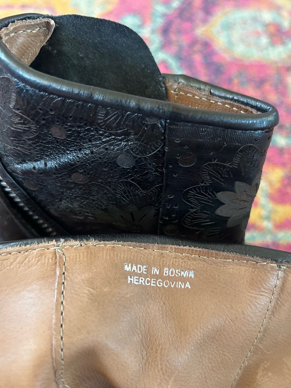 A.S.98 | Women’s Black Floral Embossed Leather Jase Wrap Zip Ankle Boots Size 6 - Picture 12 of 16